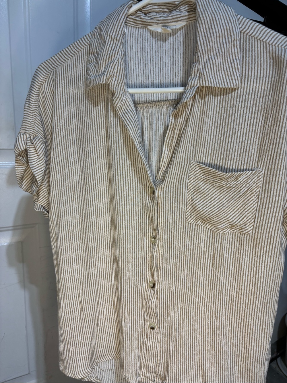 Sim & Sam Striped Rayon Button Front Camp Shirt Top Medium